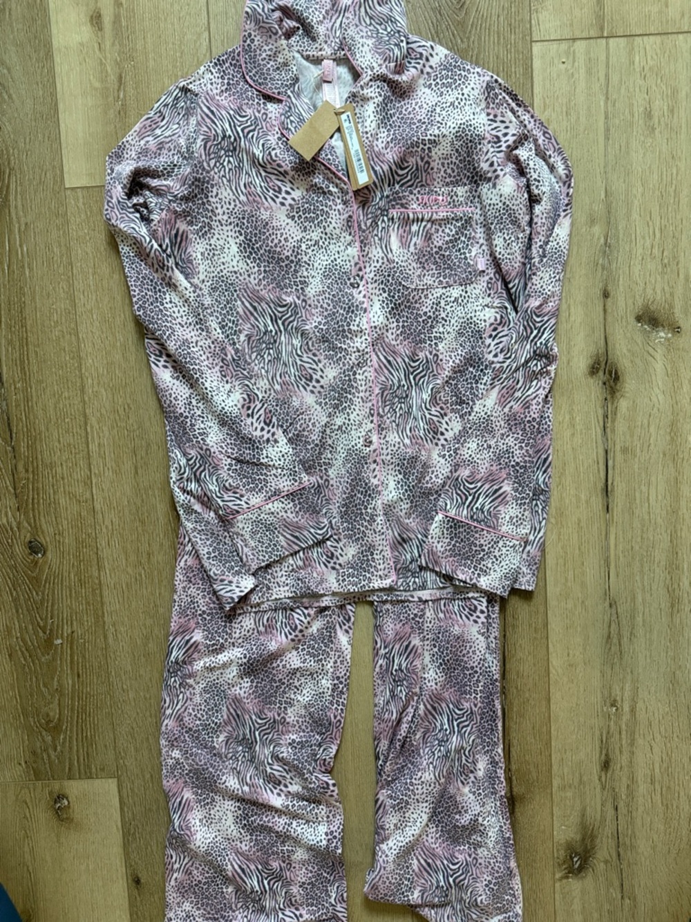 Girls' Pink Animal Print Pajama Set - Soft Long Sleeve Top & Pants